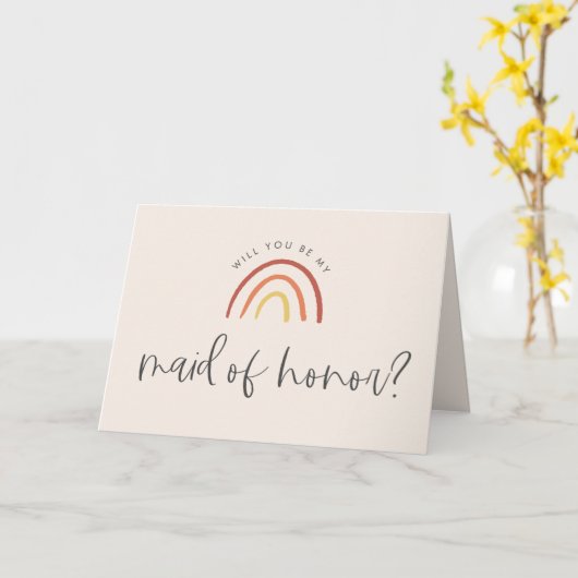 Roze Terracotta Regenboog Maid of Honor MOH Voorst Kaart (Gele Bloem)