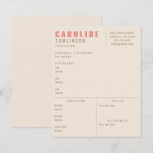 Roze Terracotta Typografie Creative Modern Resume (Voorkant / Achterkant)