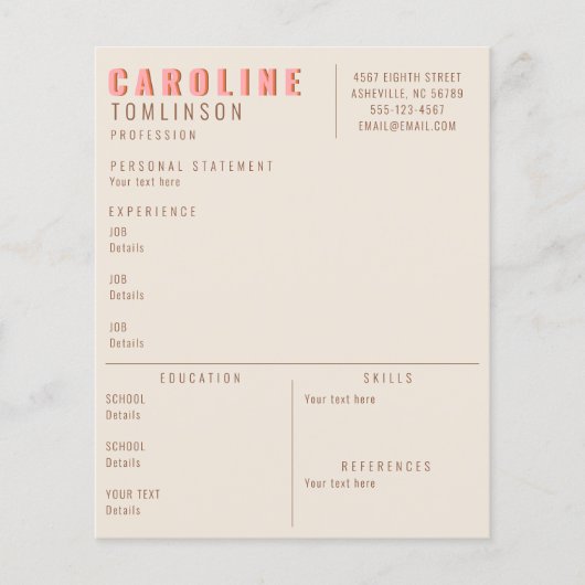 Roze Terracotta Typografie Creative Modern Resume (Voorkant)