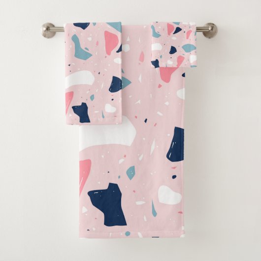 Roze Terrazzo Patroon Bad Handdoek (Insitu)