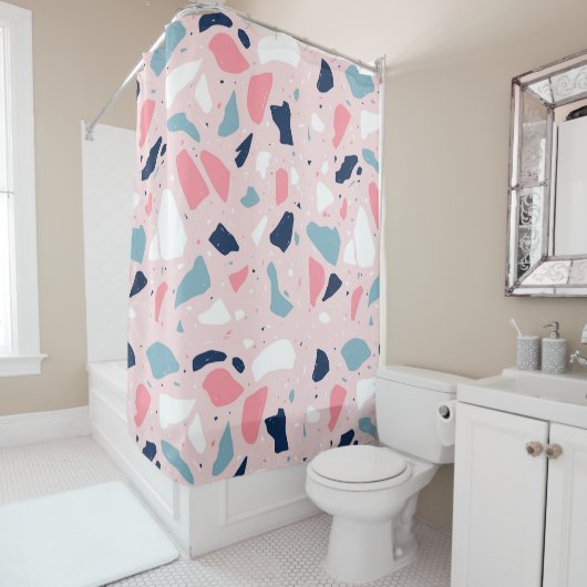 Roze Terrazzo Patroon Douchegordijn (In situ)