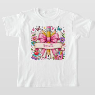 Roze terug naar school bloem potlood t-shirt