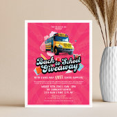 Roze 'Terug naar school'-weggeefactie schoolbus fl Flyer