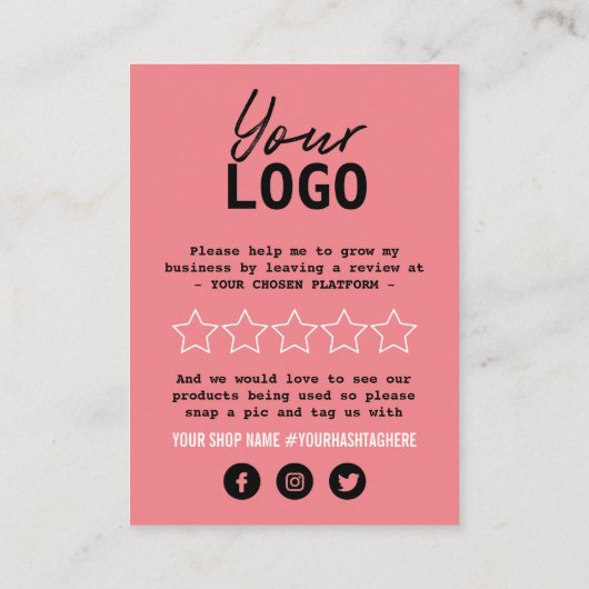 Roze Terug Wit Bedankt Logo Social Media Invoegen Visitekaartje (Achterkant)