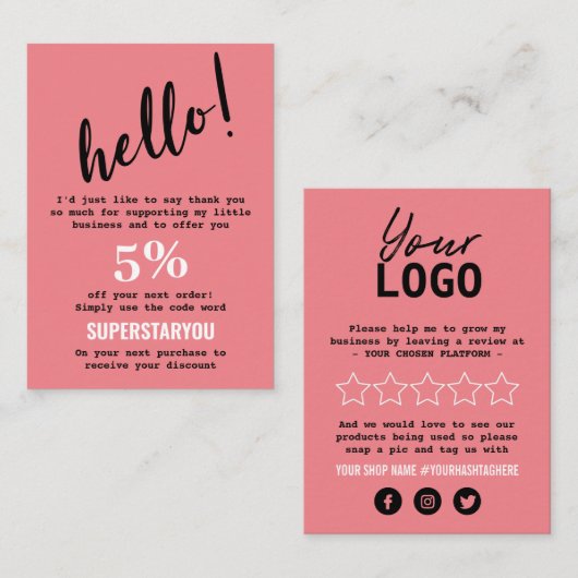 Roze Terug Wit Bedankt Logo Social Media Invoegen Visitekaartje (Voorkant / Achterkant)