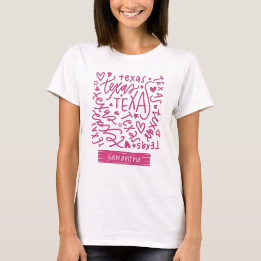 Roze Texas Doodle Patroon T-shirt (Voorkant)
