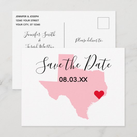 Roze Texas Red Heart sla de datum op Aankondigingskaart (Voorkant / Achterkant)