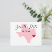 Roze Texas Red Heart sla de datum op Aankondigingskaart (Staand voorkant)