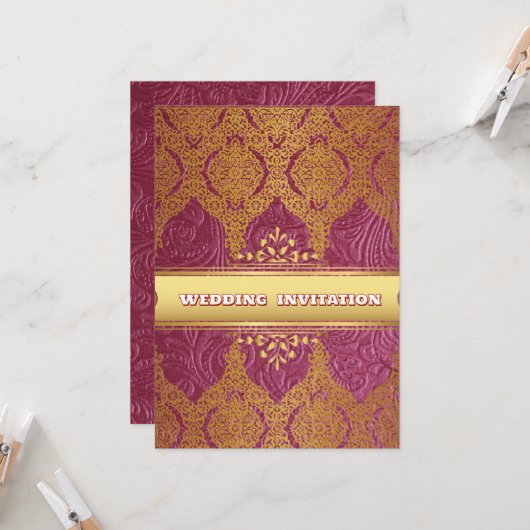 Roze textuur Bloemen Islamitische bruiloft uitnodi Kaart (Voorkant / Achterkant in situ)