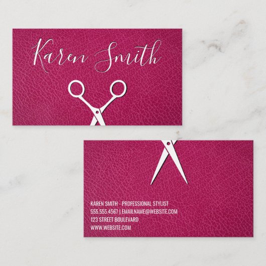 Roze textuurleder | Haarschaar in de lijst Visitekaartje (Voorkant / Achterkant)