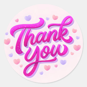 Roze Thank You Glitter Sticker met Hartjes