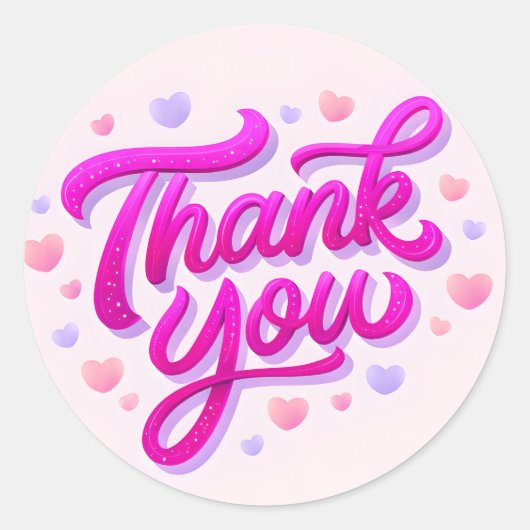 Roze Thank You Glitter Sticker met Hartjes (Voorkant)