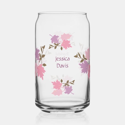 Roze Thanksgiving Fall Leaves Personalize Name Blikvorm Glas (Voorkant)