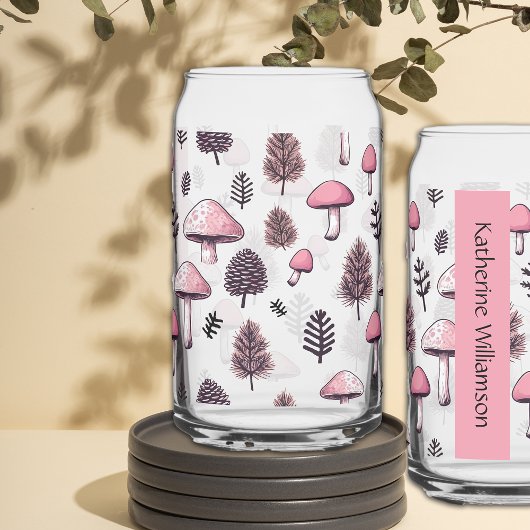 Roze Thanksgiving Herfst Paddenstoelen Personalise Blikvorm Glas