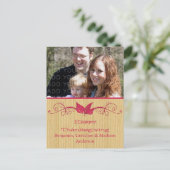Roze Thanksgiving Rustic Leaves Foto Briefkaart (Staand voorkant)