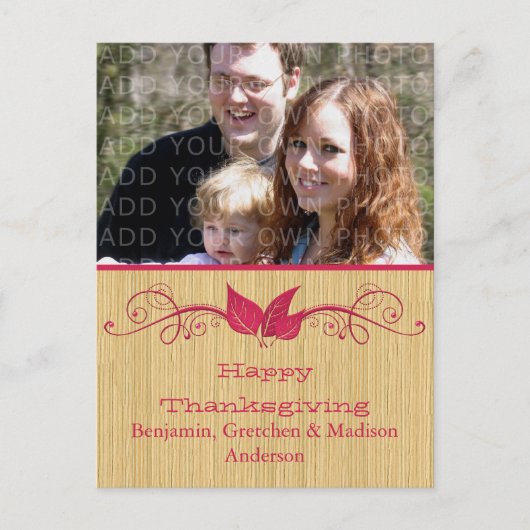 Roze Thanksgiving Rustic Leaves Foto Briefkaart (Voorkant)