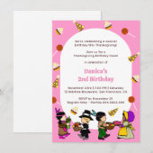 Roze Thanksgiving Verjaardag Kind Party Invitation Kaart (Voorkant / Achterkant)