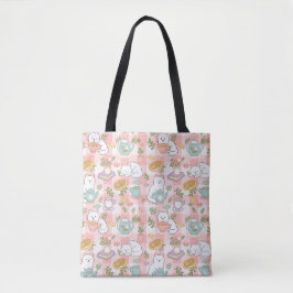 Roze Thee & Boekachtige Katten Schattig Meisje Pas Tote Bag