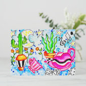 Roze Thee & Cactus Bedankkaart (Staand voorkant)
