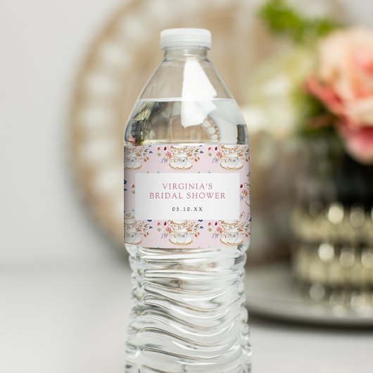Roze Thee Feest Bruiloft Brunch Waterfles Etiket