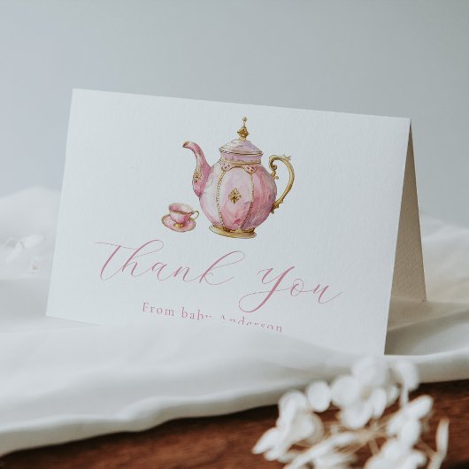 Roze Thee Feest Dank Je Briefkaart