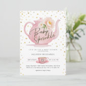 Roze Thee Feestje Baby Sprinkle Uitnodiging (Staand voorkant)