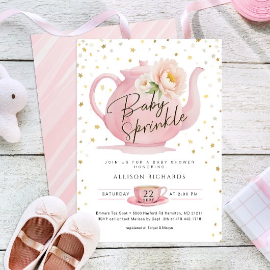 Roze Thee Feestje Baby Sprinkle Uitnodiging