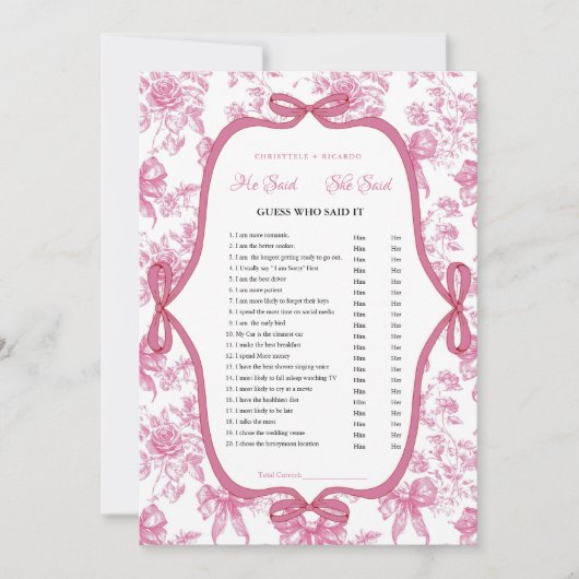 Roze thee Hij zei dat ze Vrijgezellenfeest spelkaa Aankondiging (Voorkant)