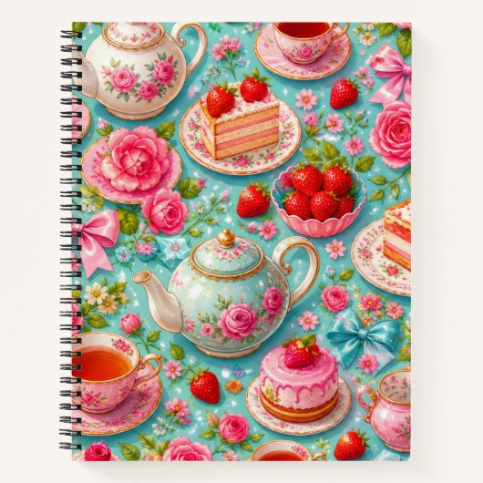 Roze Thee Party Aardbei Notitieboek (Voorkant)