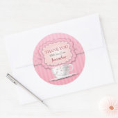 Roze Thee Party Bedankt Groot Ronde Sticker (Envelop)