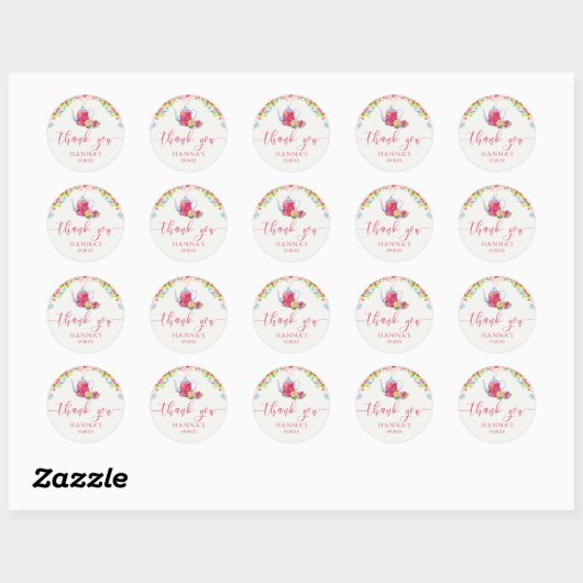 Roze Thee Party Bedankt Stickers (Vel)