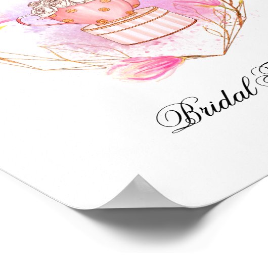 Roze Thee Party Bruidsuitnodiging Roze Gouden Bloe Poster (Hoek)