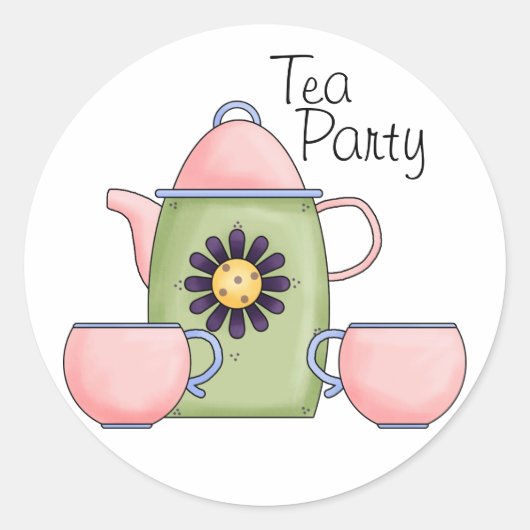 Roze Thee Party - Gepersonaliseerd Ronde Sticker (Voorkant)