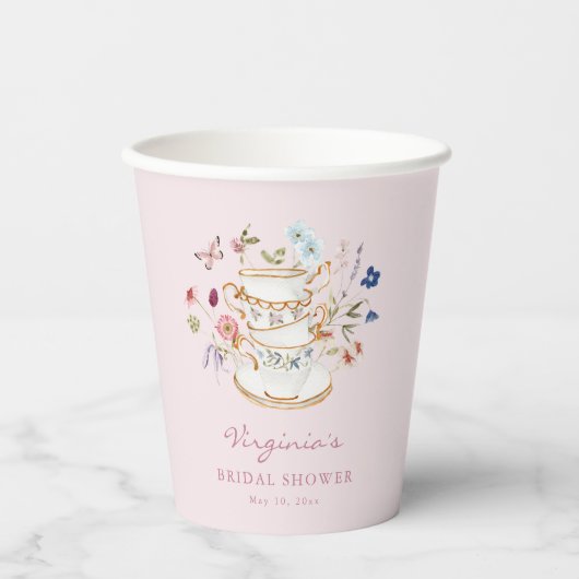 Roze Thee Party Papieren Beker (Voorkant)