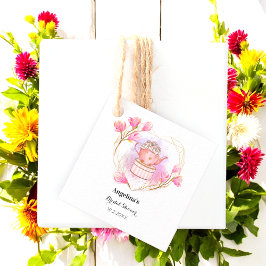 Roze Thee Party Roze Gouden Theepot Waterverf Bedankjes Labels