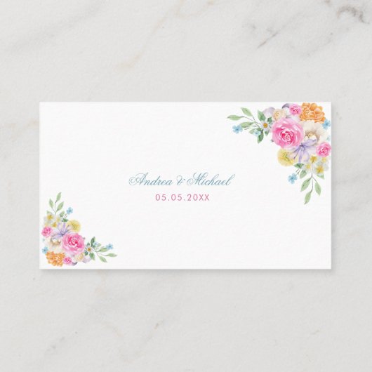 Roze Thee Party Tuin Bloemen Platte Zomer Bruiloft Plaatskaartje (Achterkant)