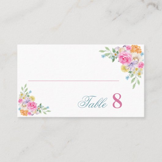 Roze Thee Party Tuin Bloemen Platte Zomer Bruiloft Plaatskaartje (Voorkant)