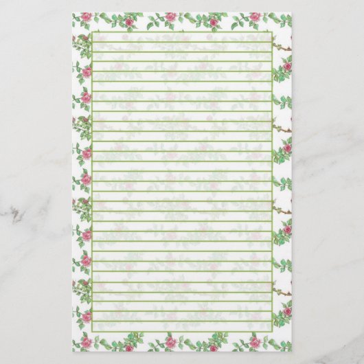 Roze Thee Roos Waterverf Bloemen Vol Briefpapier (Voorkant)