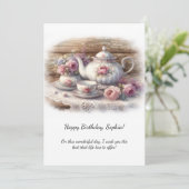 Roze Thee Servies Verjaardag | Kaart (Staand voorkant)