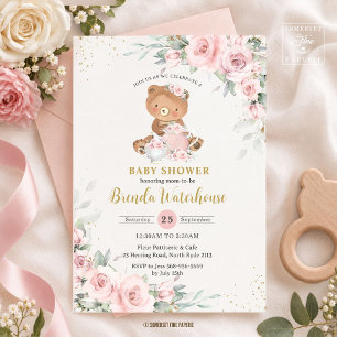 Roze Thee Tederberen Thee Feestje Baby Borrel Kaart