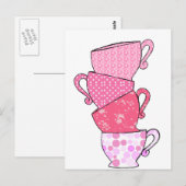 Roze theebeker briefkaart (Voorkant / Achterkant)