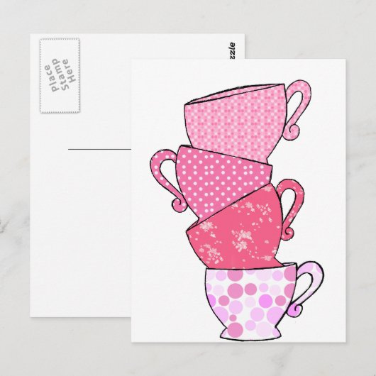 Roze theebeker briefkaart (Voorkant / Achterkant)