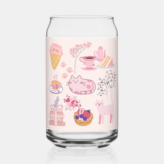 Roze Theekatten Blikvorm Glas (Voorkant)