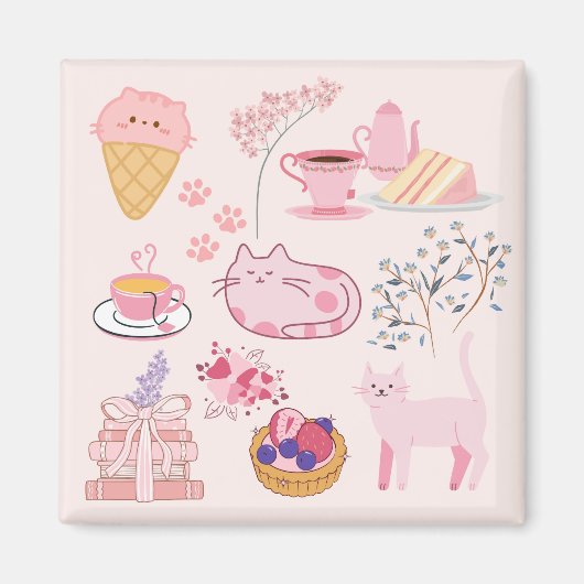 Roze Theekatten Magneet (Voorkant)