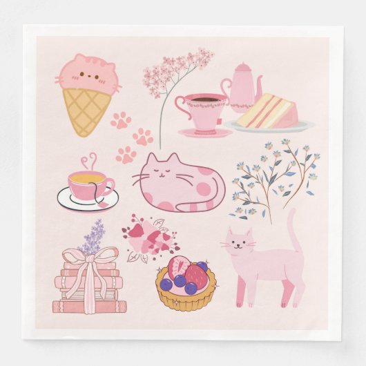 Roze Theekatten Servet (Voorkant)