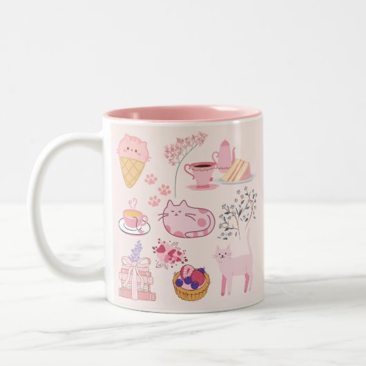 Roze Theekatten Tweekleurige Koffiemok (Links)
