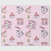  roze theekepjes en cupcakes Baby shower Cadeaupapier (Vlak)