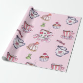  roze theekepjes en cupcakes Baby shower Cadeaupapier (Uitgerold)