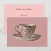 Roze theekopje en saucer met Rozen Kaart (Voorkant / Achterkant)