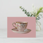Roze theekopje en saucer met Rozen Kaart (Staand voorkant)